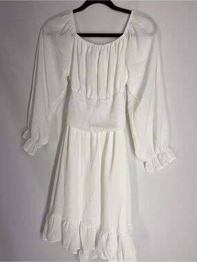 White Peasant Dress with Puff Sleeves